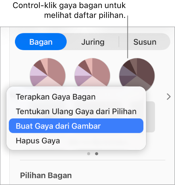 Menu pintasan gaya bagan.