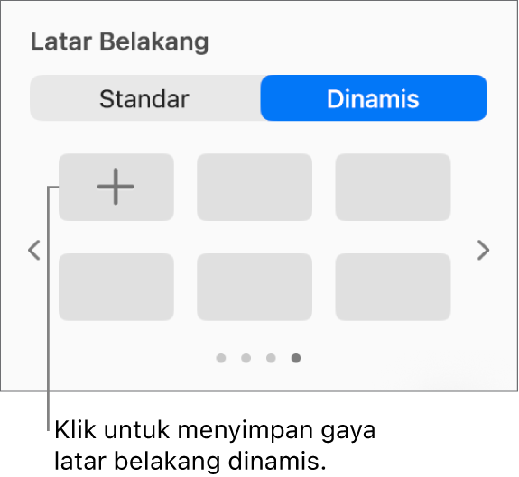 Tombol Dinamis dipilih di bagian Latar Belakang pada bar samping Format dengan tombol Tambah Gaya ditampilkan.