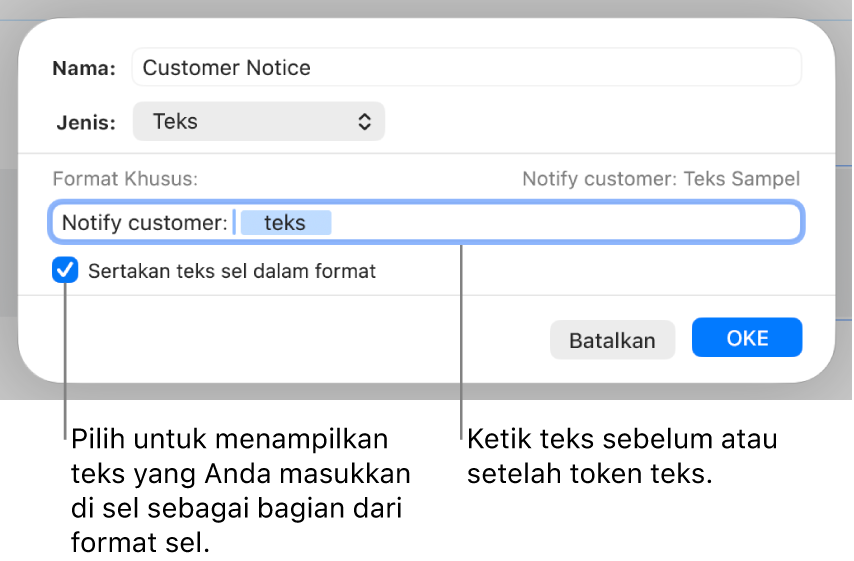 Format sel teks khusus.
