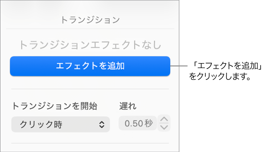サイドバーの「アニメーション」セクションに表示されている「エフェクトを追加」ボタン。
