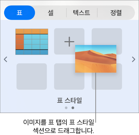 이미지를 표 스타일로 드래그하여 새로운 스타일 생성.