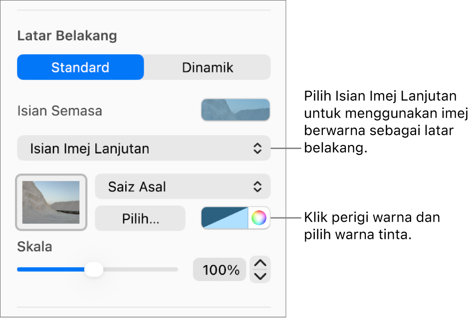 Kawalan Latar Belakang dengan Isian Imej Lanjutan disetkan sebagai latar belakang slaid.