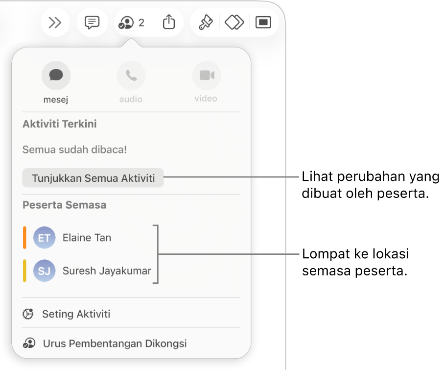 Menu kerjasama dengan dua peserta semasa disenaraikan.