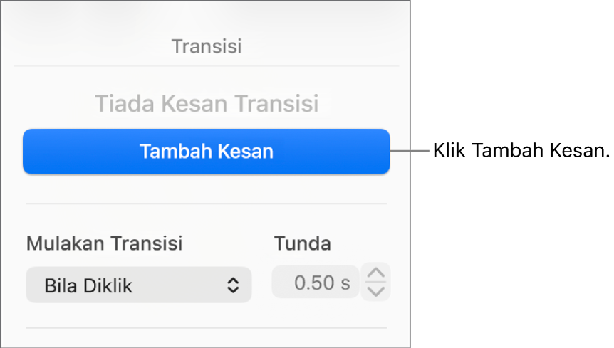 Tambah butang Kesan dalam bahagian Animasi di bar sisi.