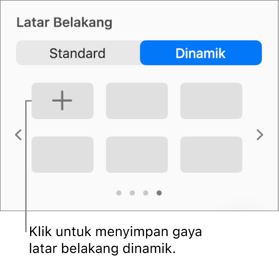Butang Dinamik dipilih dalam bahagian Latar Belakang pada bar sisi Format dengan butang Tambah Gaya dipaparkan.