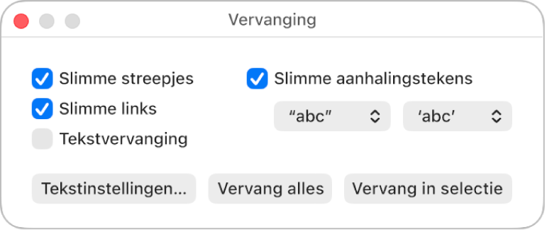 Het venster 'Vervanging'.