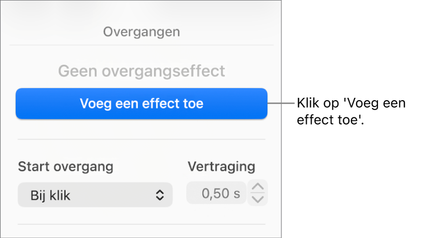 Knop 'Voeg een effect toe' in het gedeelte 'Animatie' van de navigatiekolom.