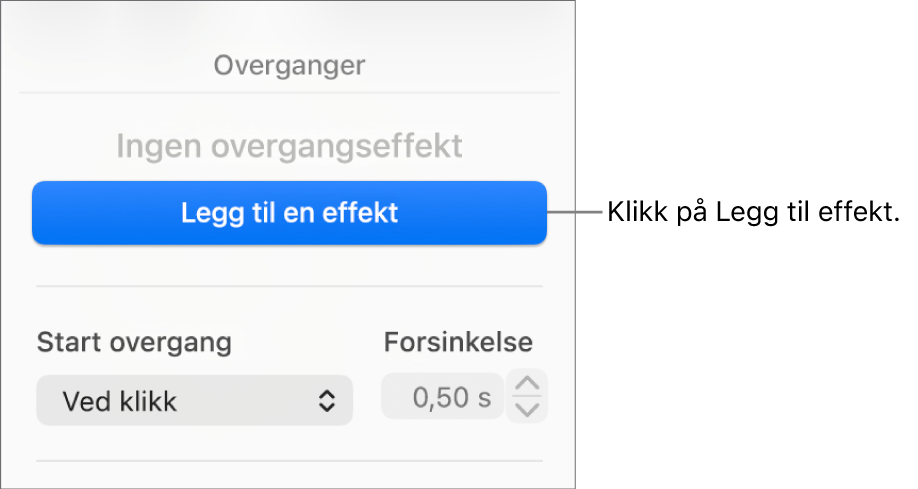 Knappen Legg til en effekt i Animer-delen av sidepanelet.