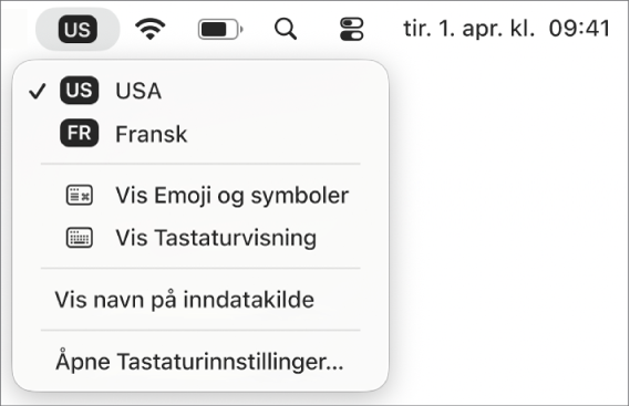 Tastaturmenyen i øverste høyre hjørne i menylinjen.