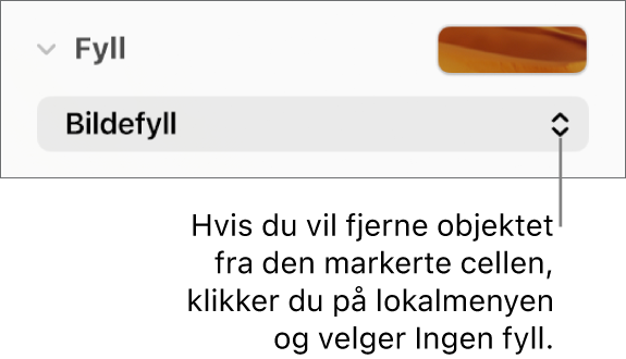 Kontrollen for å fjerne et objekt fra den markerte cellen.