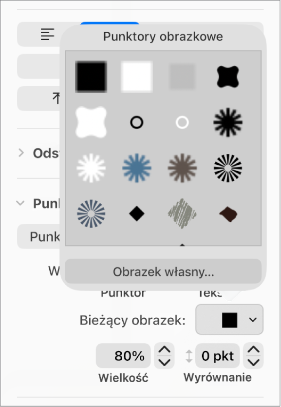 Menu podręczne Punktory obrazkowe.