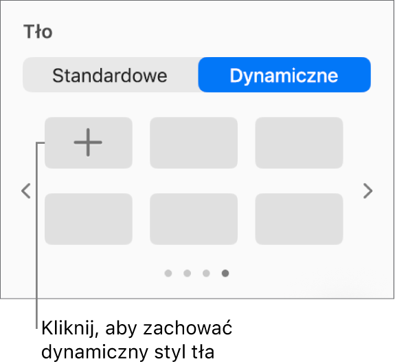Przycisk Dynamiczne zaznaczony w sekcji Tło na pasku bocznym Format z widoczny przyciskiem Dodaj styl.