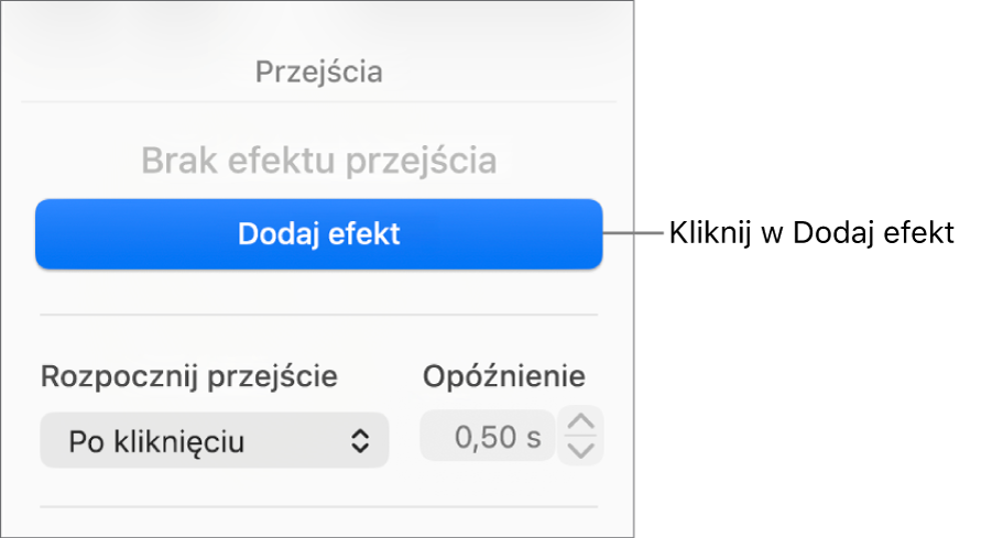 Przycisk Dodaj efekt w sekcji Animacja na pasku bocznym.