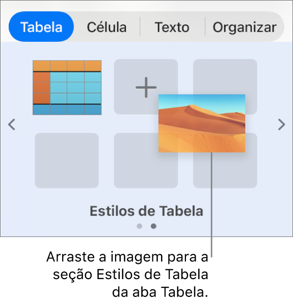 Arrastando uma imagem para os estilos de tabela para criar um novo estilo.