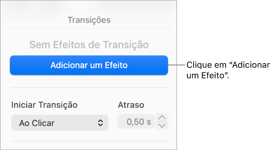 Botão Adicionar um Efeito na seção Animar da barra lateral.
