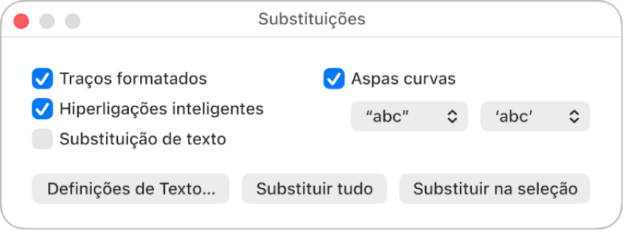Janela “Substituições”.