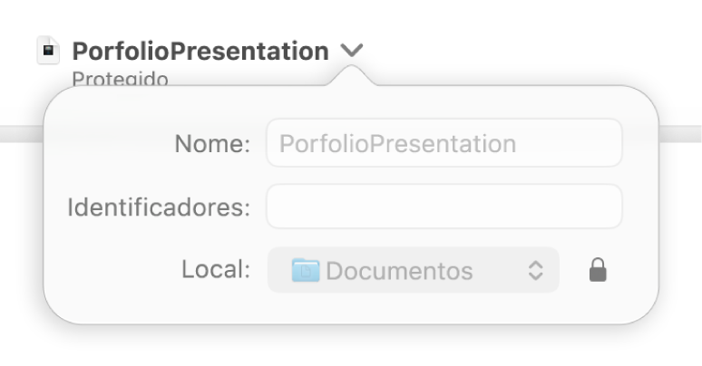 Pop-up para proteger ou desproteger uma apresentação.