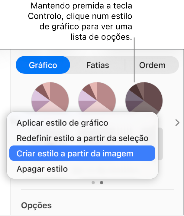 Menu de atalhos de estilo de gráfico.