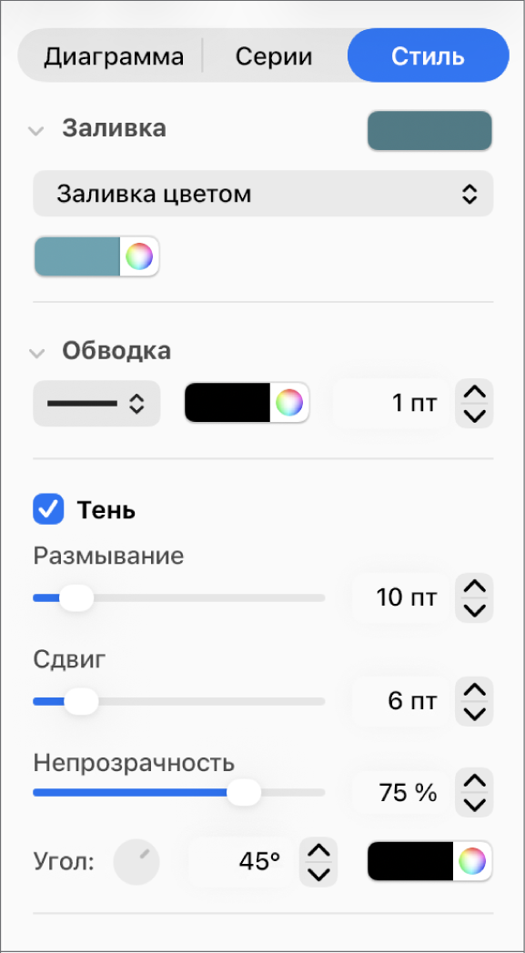 Элементы управления в боковом меню для изменения внешнего вида линий тренда.