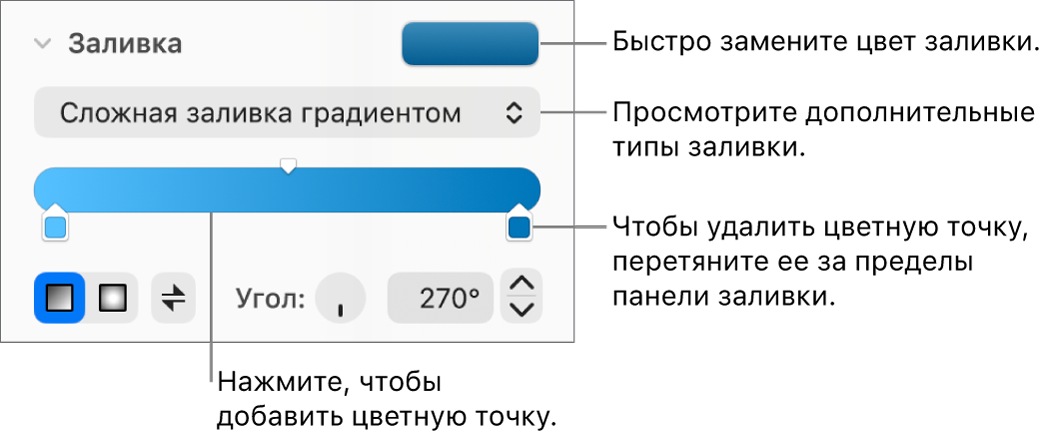 Элементы управления для цветной заливки объектов.