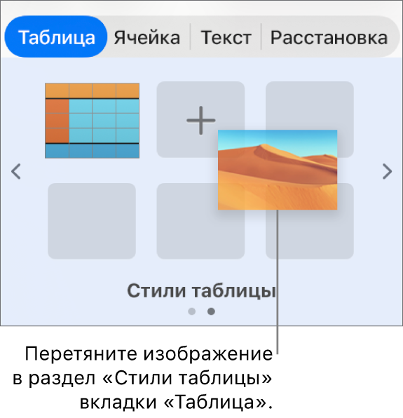 Перетягивание изображения в стили таблиц для создания нового стиля.