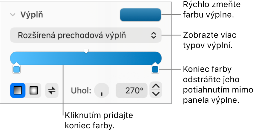 Ovládacie prvky na vyplnenie objektov farbami.
