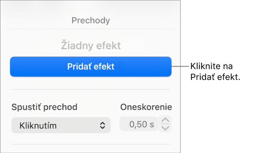 Tlačidlo Pridať efekt v časti Animácia na postrannom paneli.