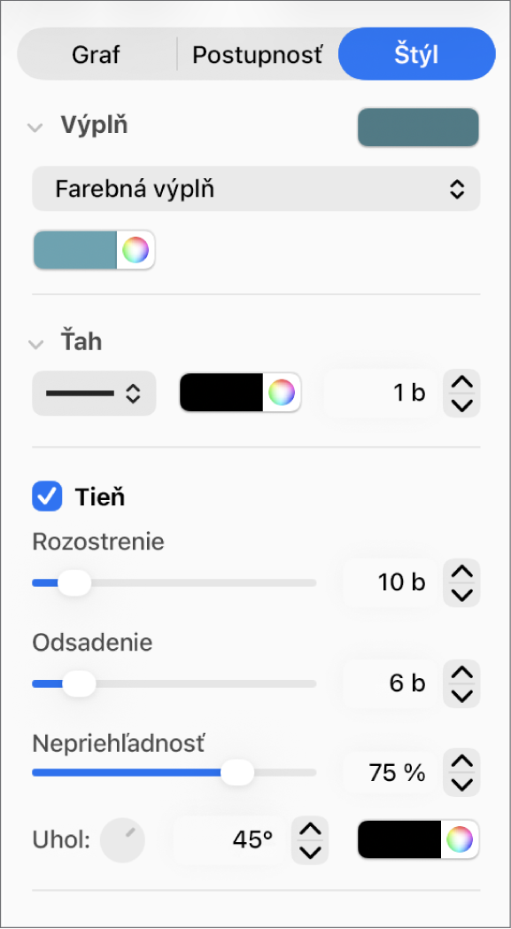 Ovládacie prvky bočného panela na zmenu vzhľadu trendových čiar.