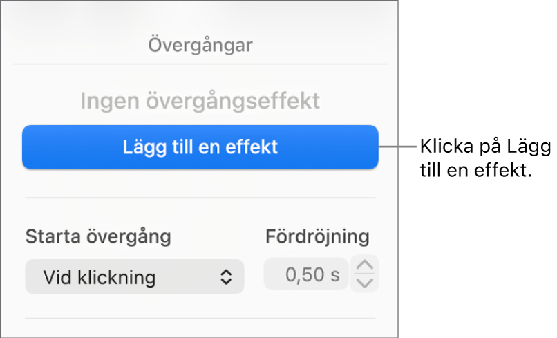 Knappen Lägg till en effekt under Animera i sidofältet.