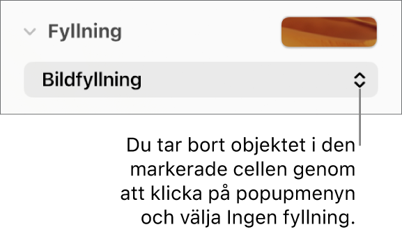 Reglaget för att ta bort ett objekt från den markerade tabellcellen.