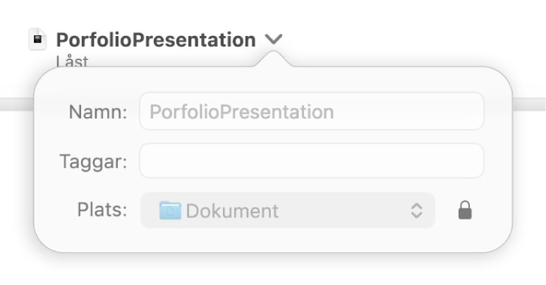 Popupruta för att låsa eller låsa upp en presentation.