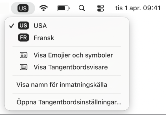 Inmatningsmenyn visas i menyradens övre högra hörn.