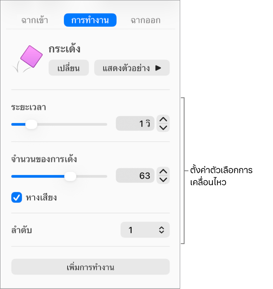ตัวควบคุมการทำงานในส่วนเคลื่อนไหวของแถบด้านข้าง