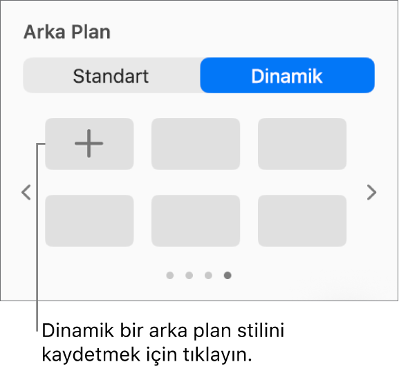 Stil Ekle düğmesi görüntülenen Biçim kenar çubuğunun Arka Plan bölümünde Dinamik düğmesi seçilir.