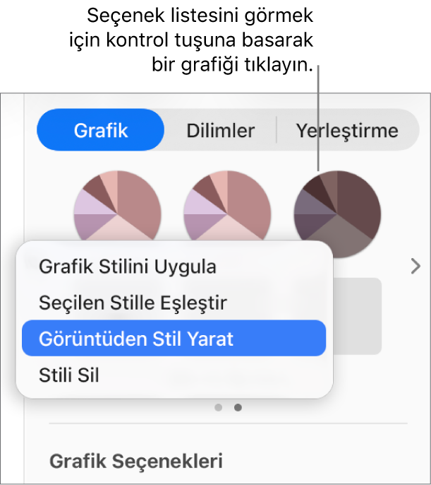 Grafik stili kestirme menüsü.