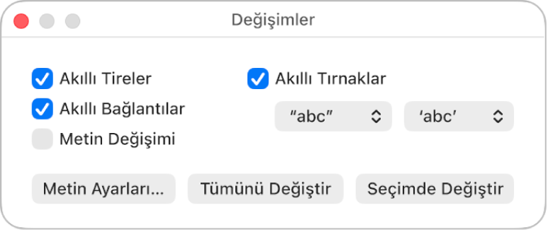 Değişimler penceresi.