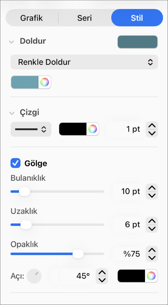 Eğilim çizgilerinin görünümünü değiştirmeye yönelik kenar çubuğu denetimleri.