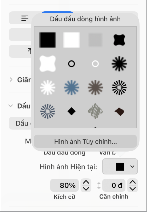 Menu bật lên Đầu dòng hình ảnh.