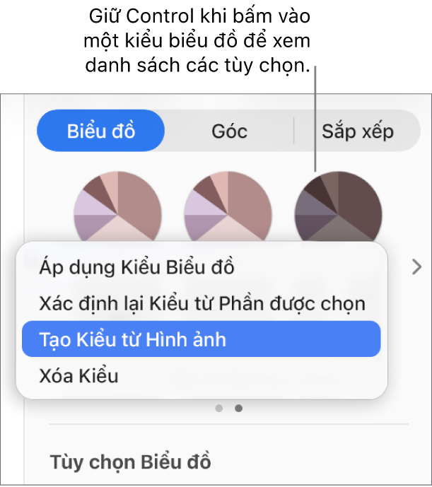 Menu phím tắt kiểu biểu đồ.