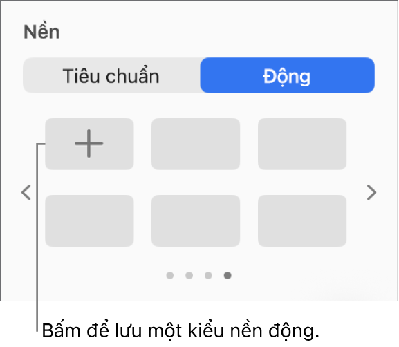 Nút Động được chọn trong phần Nền của thanh bên Định dạng với nút Thêm kiểu được hiển thị.