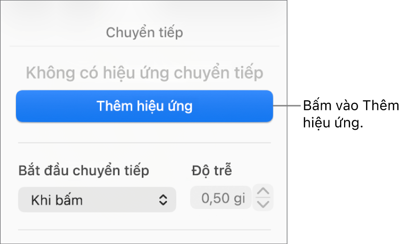 Nút Thêm hiệu ứng trong phần Hiệu ứng của thanh bên.