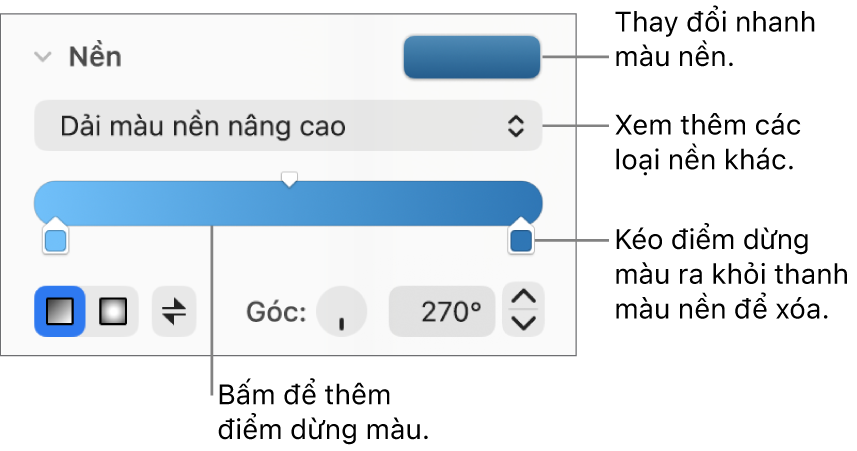 Các điều khiển để tô màu đối tượng.