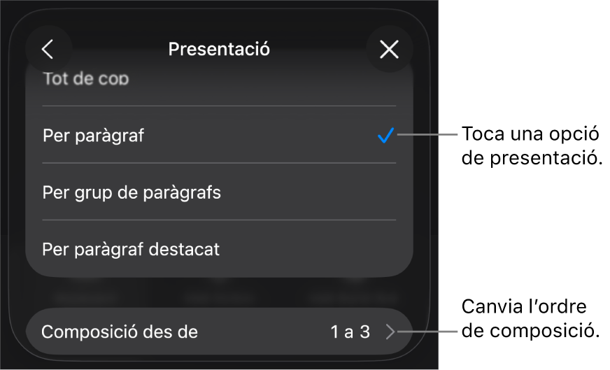 Les opcions Entrega al tauler Entrada,