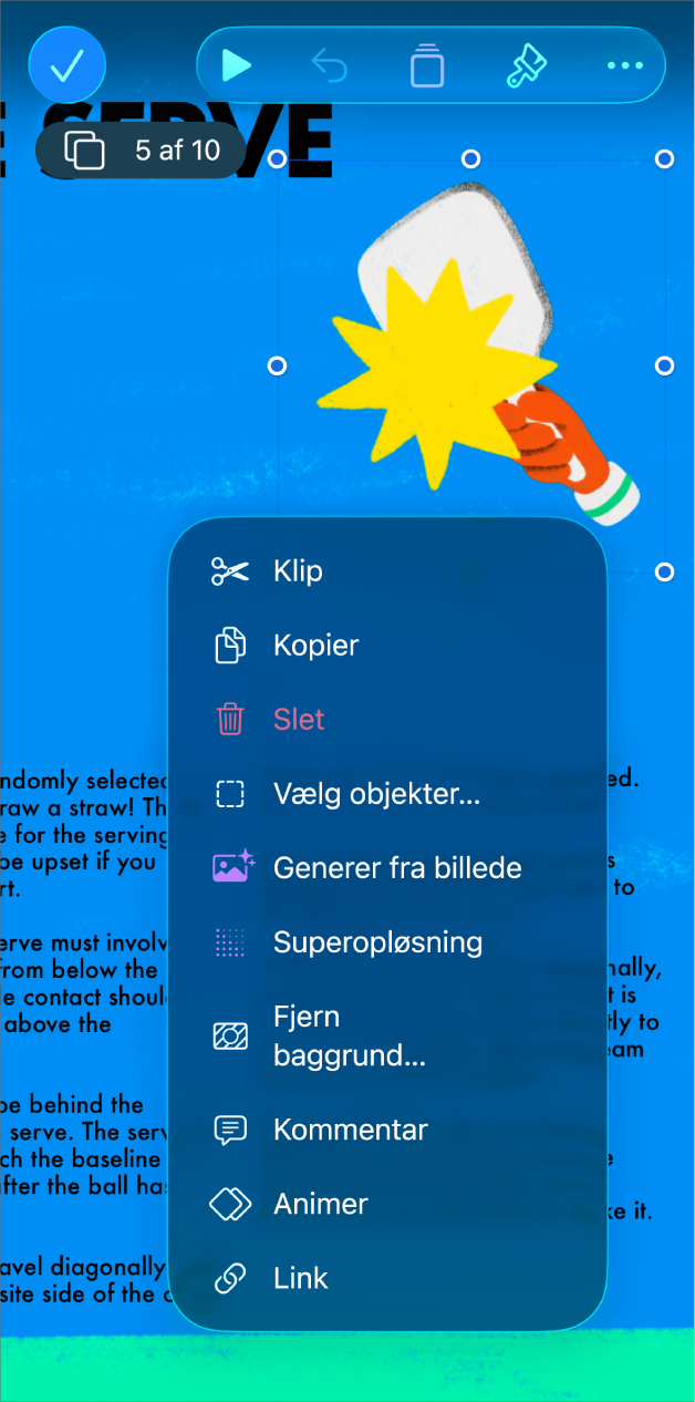 Appen Keynote med et objekt valgt. Knappen Animer vises på menuen over det valgte objekt.