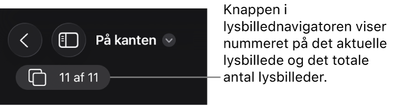 Lysbillednavigatoren, der viser det aktuelle lysbillednummer og det samlede antal lysbilleder i præsentationen.