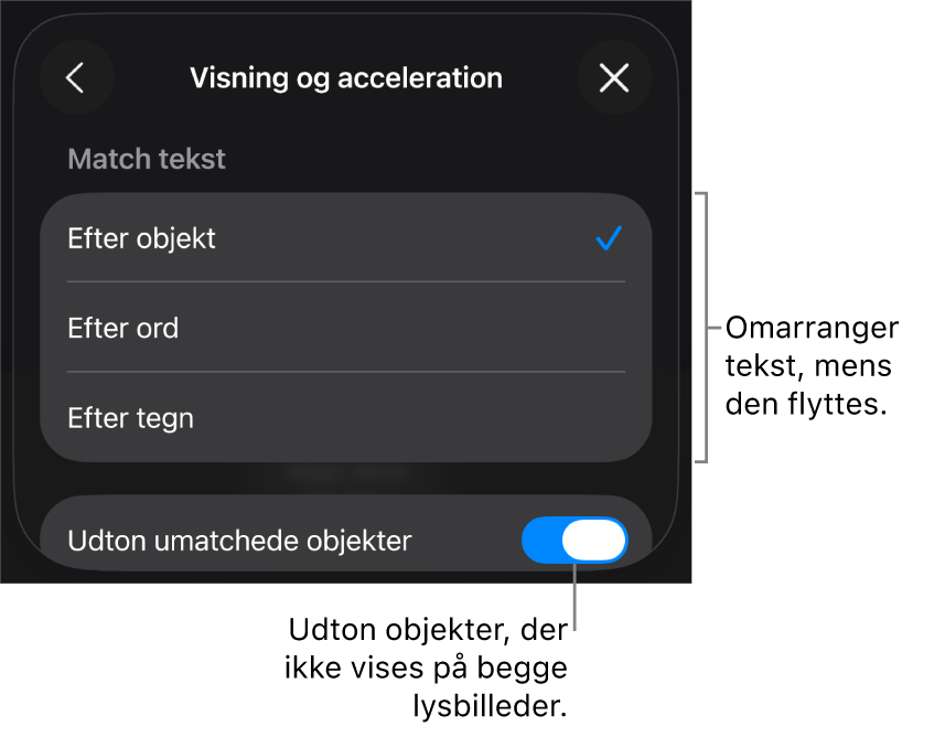 Magisk flytning-betjeningsmuligheder til visning og acceleration i vinduet Acceleration.