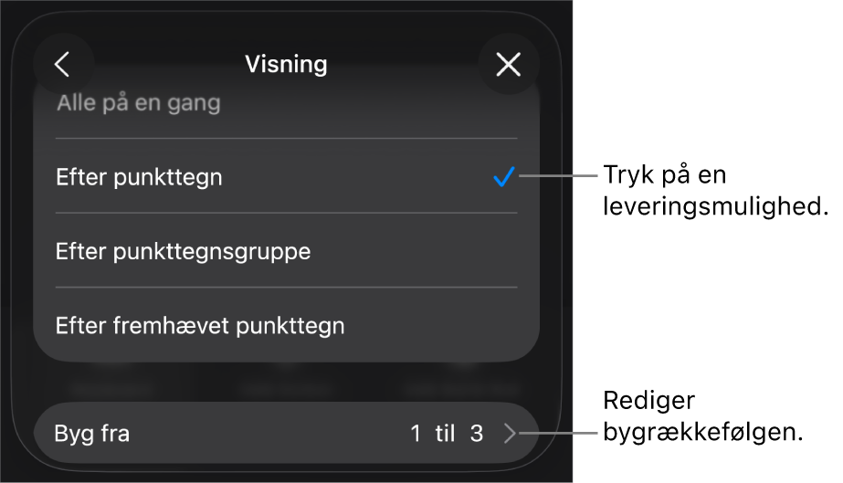 Visningsindstillinger i vinduet Byg ind.