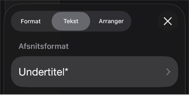 Et afsnitsformat med en stjerne og knappen Opdater til højre.