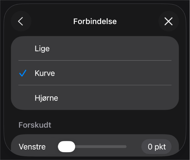 Forbindelsesmulighederne med Kurve valgt.