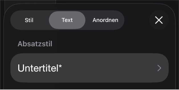 Ein Absatzstil, neben dem sich rechts ein Stern und eine Taste „Aktualisieren“ befindet